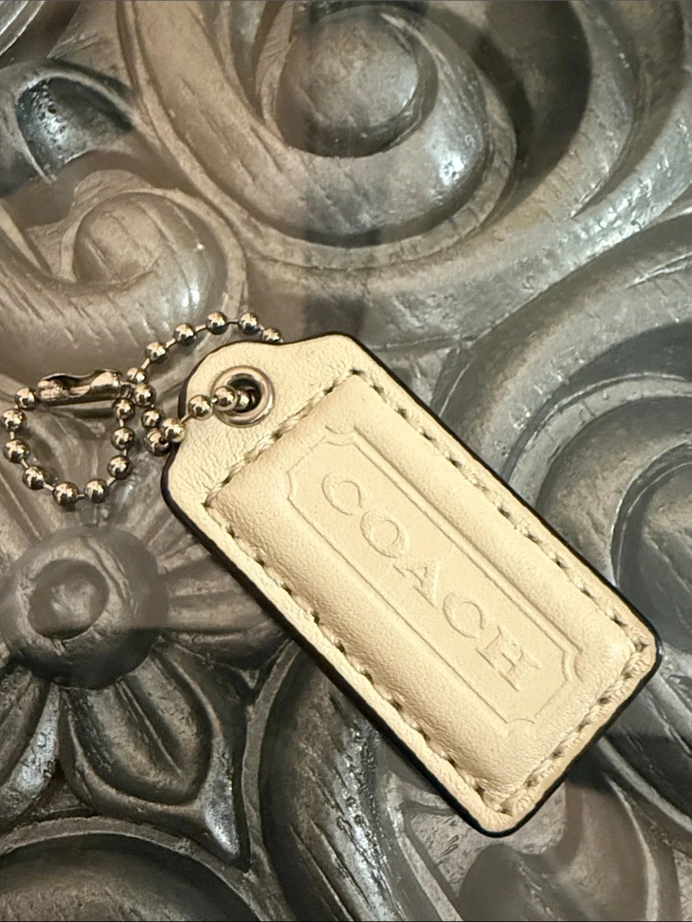 2” COACH Cream Leather Hang Tag Embossed Logo